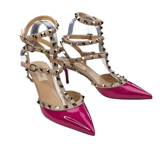 VALENTINO GARAVANI Rockstud 65 Caged Dark Pink Patent Leather Pumps - Picture 4 of 11